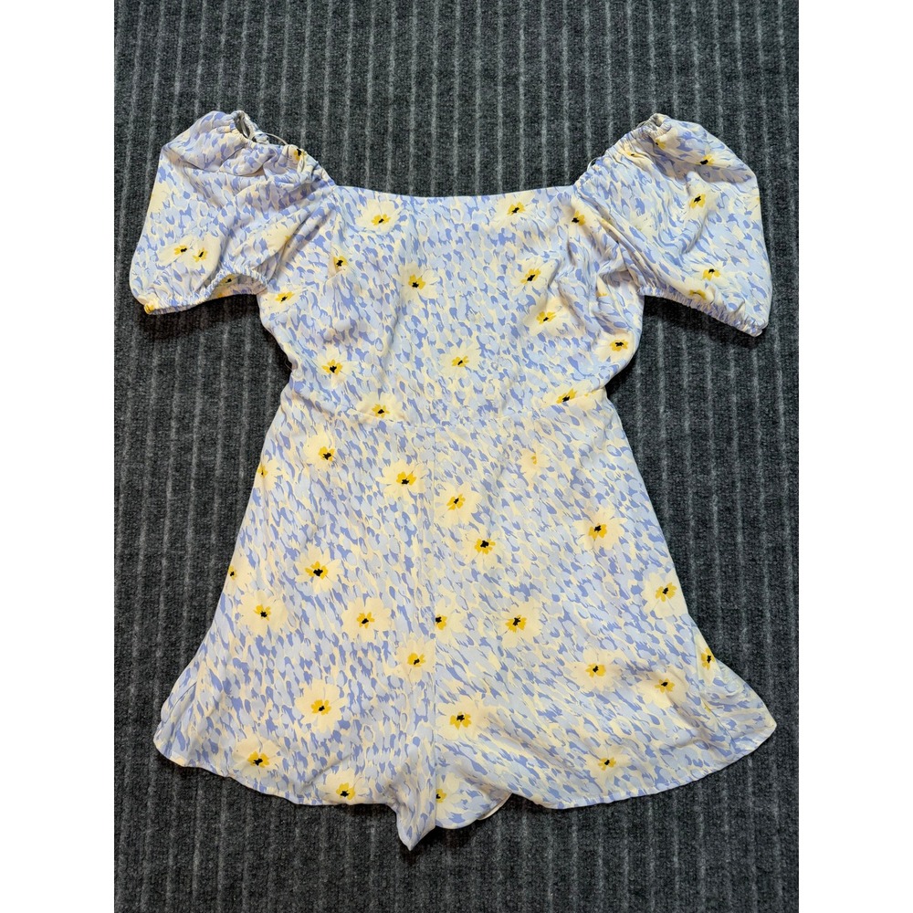 GB Floral Romper Small NWT Puff Sleeve Tie Back Square Neck Cottagecore Coquette